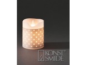 Konstsmide Wax Candle White / Grey Pattern LED Battery Operated (8 x 10cm)